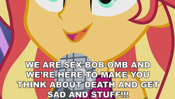 Size: 1920x1080 | Tagged: safe, edit, editor:sonic ranger, sunset shimmer, equestria girls, equestria girls specials, g4, my little pony equestria girls: better together, my little pony equestria girls: spring breakdown, all good (song), close-up, female, microphone, scott pilgrim vs the world, sex bob-omb, solo