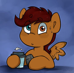 Size: 1024x1013 | Tagged: safe, artist:midnightpremiere, oc, oc only, oc:sparrow, pegasus, pony, coffee, coffee cup, cup, heterochromia, icon, looking at you, solo