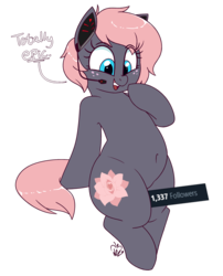 Size: 2100x2600 | Tagged: safe, artist:notenoughapples, oc, oc only, oc:vedalia rose, earth pony, pony, belly button, dialogue, headset, high res, milestone, simple background, solo, transparent background