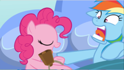 Size: 1130x642 | Tagged: safe, screencap, pinkie pie, rainbow dash, earth pony, pegasus, pony, g4, secrets and pies, bell, cowbell, eyes closed, faic, female, mare, open mouth, rainbow dash is best facemaker