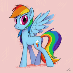 Size: 2101x2084 | Tagged: safe, artist:docwario, rainbow dash, pegasus, pony, g4, cute, dashabetes, dashtober, female, high res, pink background, simple background, solo, spread wings, wings