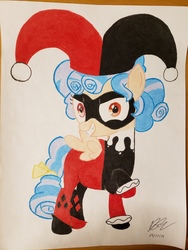Size: 4032x3024 | Tagged: safe, artist:penguinsfan7171, cozy glow, pony, g4, female, harley quinn, solo, traditional art