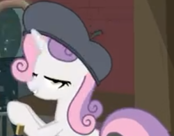 Size: 400x313 | Tagged: safe, screencap, sweetie belle, pony, unicorn, g4, growing up is hard to do, beret, cropped, female, hat, older, older sweetie belle, solo