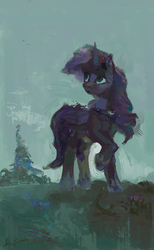 Size: 1180x1920 | Tagged: safe, artist:malinetourmaline, princess luna, alicorn, pony, g4, female, folded wings, looking away, looking up, mare, raised hoof, solo, standing, wings