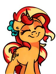 Size: 2894x3787 | Tagged: safe, artist:thefloatingtree, sunset shimmer, pony, unicorn, g4, cute, female, flower, flower in hair, high res, shimmerbetes, simple background, solo, white background