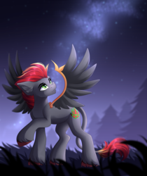 Size: 1075x1280 | Tagged: safe, artist:airiniblock, oc, oc only, oc:tan-dreamstiller, pegasus, pony, rcf community, artificial wings, augmented, cutie mark, leonine tail, male, night, solo, wings