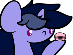 Size: 2048x1536 | Tagged: safe, artist:php142, oc, oc only, oc:purple flix, pony, unicorn, food, macaron, male, simple background, solo, stare, white background