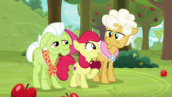 Size: 1920x1080 | Tagged: safe, screencap, apple bloom, goldie delicious, granny smith, g4, going to seed, apple, apple tree, food, tree