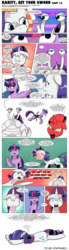 Size: 1271x4618 | Tagged: safe, artist:saturdaymorningproj, rarity, twilight sparkle, oc, oc:tom the crab, crab, giant crab, pony, unicorn, comic:rarity get your sword, g4, angry, comic, faceplant, i'm surrounded by idiots, impersonating, speech bubble, too dumb to live