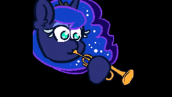 Size: 1920x1080 | Tagged: safe, artist:threetwotwo32232, princess luna, alicorn, pony, g4, animated, colored eyelashes, doot, ear fluff, female, mare, meme, musical instrument, solo, sound, trumpet, webm