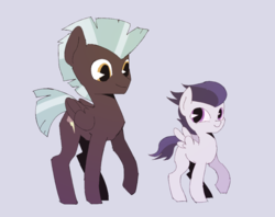 Size: 1166x924 | Tagged: safe, artist:ivyredmond, rumble, thunderlane, pegasus, pony, g4, brothers, colt, duo, gray background, looking at each other, male, palindrome get, siblings, simple background, smiling, stallion