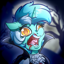 Size: 4000x4000 | Tagged: safe, artist:witchtaunter, lyra heartstrings, pony, unicorn, vampire, g4, blood, clothes, costume, dracula, faic, fangs, female, grimderp, halloween, holiday, l.u.l.s., open mouth, screaming, solo