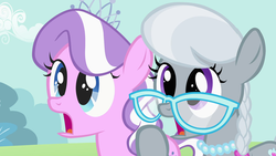 Size: 1920x1080 | Tagged: safe, screencap, diamond tiara, silver spoon, earth pony, pony, g4, the cutie pox, amused, diamond tiara is amused, duo, female, filly, glasses, jaw drop, jewelry, necklace, pearl necklace, shocked, silver spoon is amused, tiara