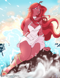 Size: 764x1000 | Tagged: safe, artist:tatara94, oc, oc only, oc:mezma, equestria girls, g4, beautiful, clothes, commission, disguise, disguised siren, dress, feet, female, ocean, patreon, patreon logo, pretty, solo