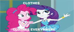 Size: 1280x561 | Tagged: safe, edit, edited screencap, screencap, pinkie pie, rarity, equestria girls, g4, my little pony equestria girls: better together, super squad goals, geode of shielding, geode of sugar bombs, magical geodes, toy story, wrong aspect ratio, x x everywhere