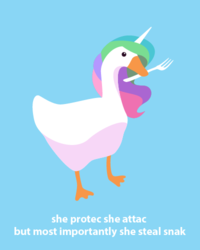 Size: 400x500 | Tagged: safe, artist:lollipony, princess celestia, bird, goose, g4, blue background, crossover, female, fork, gooselestia, he protec but he also attac, lineless, meme, mouth hold, peace was never an option, simple background, solo, species swap, swanlestia, untitled goose game, vector, wat