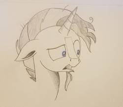 Size: 957x835 | Tagged: safe, artist:polar_storm, sunburst, pony, unicorn, g4, blue eyes, concerned, facial hair, goatee, male, simple background, sketch, solo, stallion, traditional art, white background