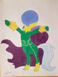 Size: 4032x3024 | Tagged: safe, artist:penguinsfan7171, trixie, pony, g4, 60s spider-man, clothes, cosplay, costume, marvel, meme, mysterio, traditional art