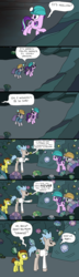 Size: 900x3123 | Tagged: safe, artist:purplewonderpower, maud pie, pony morty, pony rick, starlight glimmer, earth pony, pony, unicorn, g4, grannies gone wild, rock solid friendship, comic, comic strip, crossover, gem cave, gemstones, helmet, morty smith, ponified, rick and morty, rick sanchez, rock, torch