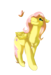 Size: 924x1368 | Tagged: safe, alternate version, artist:boxgoat, fluttershy, butterfly, pegasus, pony, g4, female, mare, simple background, smiling, solo, transparent background