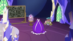 Size: 1920x1080 | Tagged: safe, screencap, g4, growing up is hard to do, book, chalkboard, cutie map, flower, no pony, twilight's castle, wishing flower