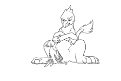 Size: 1851x1234 | Tagged: safe, artist:theandymac, oc, oc only, oc:aevery, oc:der, avian, griffon, crossed arms, duo, micro, monochrome, sitting, sketch, tongue out