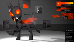 Size: 7680x4320 | Tagged: safe, artist:shifttgc, oc, oc only, oc:shift changeling, changeling, 3d, changeling oc, looking at you, orange changeling, red changeling, reference sheet, solo, source filmmaker, tongue out, wings