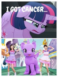 Size: 3106x4096 | Tagged: safe, edit, edited screencap, screencap, twilight sparkle, alicorn, human, g4, my little pony: the movie, cancer, irl, irl human, op is a duck, photo, taiwan, twilight sparkle (alicorn)