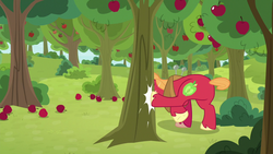 Size: 1280x720 | Tagged: safe, screencap, big macintosh, earth pony, pony, g4, going to seed, apple, apple tree, food, male, solo, stallion, tree