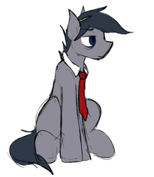 Size: 1054x1214 | Tagged: safe, artist:candel, oc, oc only, oc:light drizzle, earth pony, pony, bags under eyes, colored sketch, male, necktie, pencil, simple background, solo, tired, white background