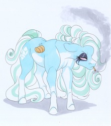 Size: 2431x2754 | Tagged: safe, artist:frozensoulpony, oc, oc only, oc:aphrodite's kiss, pegasus, pony, amputee, bandage, cigarette, eyeshadow, female, high res, makeup, mare, solo, traditional art, wingless