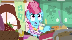 Size: 1920x1080 | Tagged: safe, screencap, cup cake, earth pony, pony, g4, the big mac question, batter, female, food, solo, strawberry