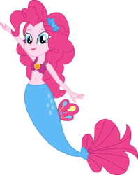 Size: 1568x1981 | Tagged: safe, artist:rebelprincess59, pinkie pie, mermaid, equestria girls, g4, belly button, bow, clothes, mermaid tail, mermaidized, midriff, species swap