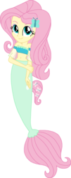 Size: 953x2368 | Tagged: safe, artist:rebelprincess59, fluttershy, mermaid, equestria girls, g4, bandeau, belly button, clothes, female, hairpin, mermaid tail, mermaidized, midriff, simple background, solo, species swap, white background