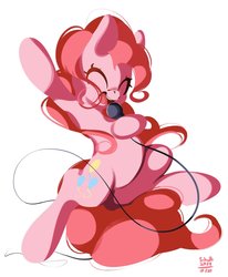 Size: 1586x1921 | Tagged: safe, artist:tohupo, pinkie pie, earth pony, pony, g4, bipedal, cute, diapinkes, eyes closed, female, hoof hold, mare, microphone, open mouth, simple background, singing, solo, white background