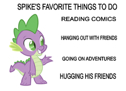 Size: 750x543 | Tagged: safe, artist:amanda lazier, edit, editor:undeadponysoldier, spike, dragon, series:spike's favorite things, g4, adventurous, cute, faves, implied hanging out, implied hugging, male, solo