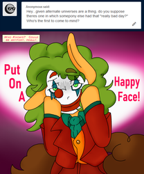 Size: 1366x1643 | Tagged: safe, artist:blackbewhite2k7, cheese sandwich, pony, g4, ask, batman, crossover, forced smile, joker (2019), makeup, ponified, put on a happy face, smiling, the joker, tumblr