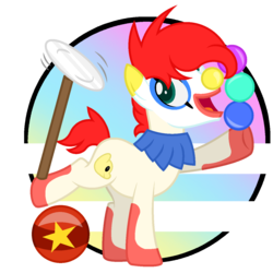 Size: 1300x1300 | Tagged: safe, artist:katnekobase, artist:ponkus, oc, oc only, earth pony, pony, ball, base used, clown, clown makeup, clown pony, cute, happy, male, simple background, solo, spinning plates, stallion