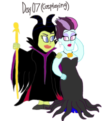 Size: 1500x1668 | Tagged: safe, artist:ktd1993, principal abacus cinch, victoria, equestria girls, g4, 30 day otp challenge, 7, cinchtoria, clothes, cosplay, costume, female, lesbian, maleficent, ursula