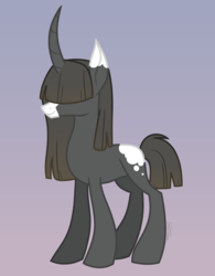 Size: 2500x3200 | Tagged: artist needed, safe, oc, oc only, oc:gloomy rose, pony, unicorn, base used, covered eyes, female, full body, high res, mare, simple background, smiling, solo