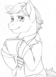 Size: 759x1051 | Tagged: safe, artist:saij-spellhart, pony, house, house m.d., james wilson, monochrome, pencil drawing, ponified, solo, traditional art