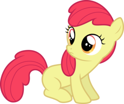 Size: 6397x5370 | Tagged: safe, artist:thatguy1945, edit, editor:slayerbvc, vector edit, apple bloom, earth pony, pony, g4, accessory-less edit, female, filly, looking back, missing accessory, simple background, sitting, solo, transparent background, vector