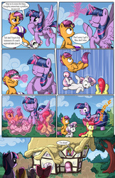 Size: 2030x3130 | Tagged: safe, artist:sirzi, apple bloom, scootaloo, sweetie belle, twilight sparkle, alicorn, earth pony, pegasus, pony, unicorn, comic:talisman for a pony, g4, bow, clothes, comic, cutie mark crusaders, female, filly, glowing horn, hair bow, helmet, high res, horn, jackie chan adventures, magic, scissors, smuglight sparkle, speech bubble, talisman, telekinesis, that was easy, trio, twilight sparkle (alicorn)