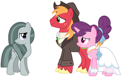 Size: 2043x1287 | Tagged: safe, big macintosh, marble pie, sugar belle, earth pony, pony, g4, the big mac question, approval, best wishes, bittersweet, clothes, congratulations, dress, female, friends, friendship, friendshipping, hat, headcanon, heartwarming, hope, husband and wife, i want my beloved to be happy, just friends, male, married, married couple, moving on, ship sinking, ship:sugarmac, shipping, shirt, song reference, straight, suit, thanks, vest, wedding dress, youtube link