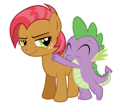 Size: 750x687 | Tagged: artist needed, safe, edit, editor:undeadponysoldier, babs seed, spike, dragon, earth pony, pony, g4, adorababs, cute, daaaaaaaaaaaw, female, filly, freckles, hug, male, ship:babspike, shipping, smiling, spikabetes, straight