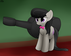 Size: 2068x1639 | Tagged: safe, artist:the-furry-railfan, octavia melody, earth pony, pony, bowtie, carrying, cello, cello case, female, indoors, musical instrument, smiling, solo
