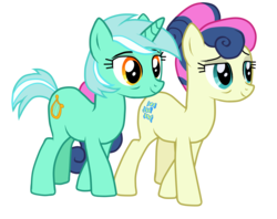 Size: 2331x1846 | Tagged: safe, artist:corporalvortex, bon bon, lyra heartstrings, sweetie drops, earth pony, pony, unicorn, g4, the last problem, alternate hairstyle, female, lesbian, mare, medibang paint, older, older bon bon, older lyra heartstrings, ship:lyrabon, shipping, simple background, transparent background, vector