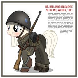 Size: 1024x1024 | Tagged: safe, artist:brony-works, earth pony, pony, clothes, female, gun, helmet, mare, rifle, solo, sweden, uniform, weapon