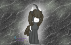 Size: 1252x800 | Tagged: artist needed, safe, oc, oc only, oc:gloomy rose, pony, unicorn, abstract background, base used, covered eyes, female, full body, mare, smiling, solo