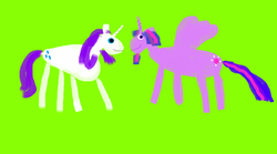 Size: 1278x712 | Tagged: safe, artist:super trampoline, rarity, twilight sparkle, alicorn, pony, g4, 1000 hours in ms paint, duo, female, green background, lesbian, ship:rarilight, shipping, simple background, twilight sparkle (alicorn)